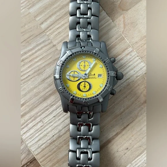 Lorelli Titanium Rare Men’s Chronograph Watch Yellow Dial Titanium Bracelet Date